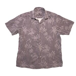 Tommy Bahama Shirt Mens L Gray‎ Hawaiian Silk Palm Tree Beach Retro Vintage